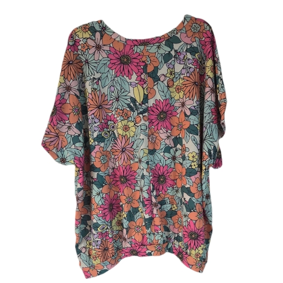 🥳 3/$30 The Zig Zag Stripe Multicolor Floral Print Blouse Size M - Picture 2 of 7